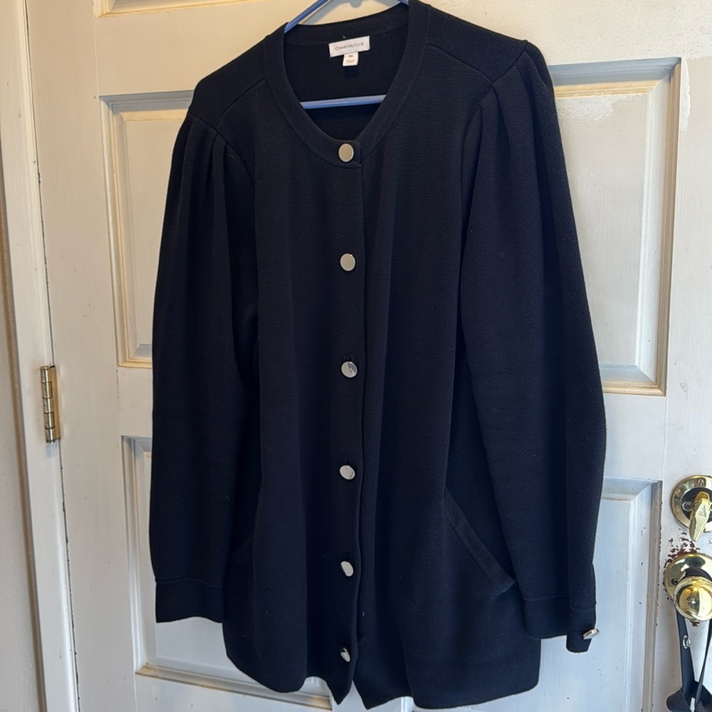 Charter Club Sweater black w/silver buttons. Size XXL